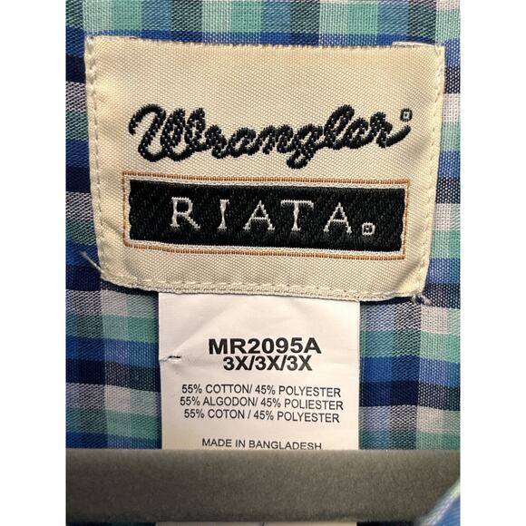 Wrangler Riata Shirt Mens 3X Blue Plaid Long sleeve Button Down Pocket Western - Picture 4 of 7